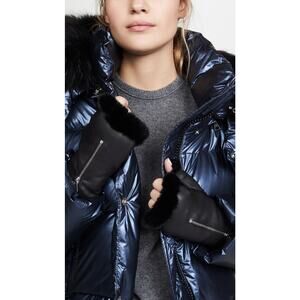 New Agnelle Barbara Fingerless Gloves in Noir Leather Women's Size 2